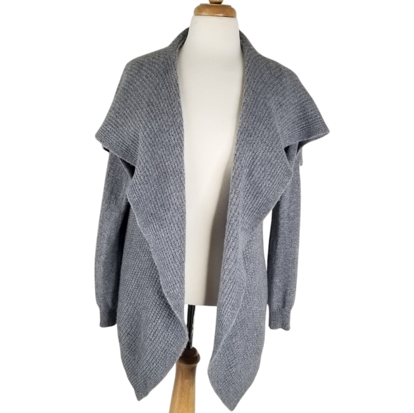 Theory Winxie D Draped Cashmere Open Front Cardigan Waffle Ribbed Size M Gray - Picture 1 of 12